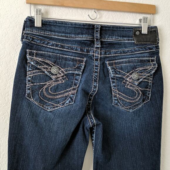 Silver Jeans Suki Surplus Denim Western Flap Pockets Boot Cut Whiskering W28 L32 - Picture 5 of 8